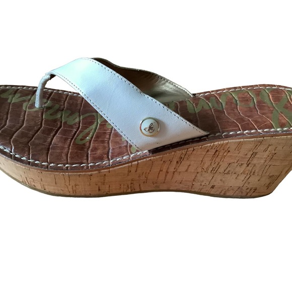 Sam Edelman “Romy” White Leather Thong Style Wedge Sandals 10M - Picture 4 of 9